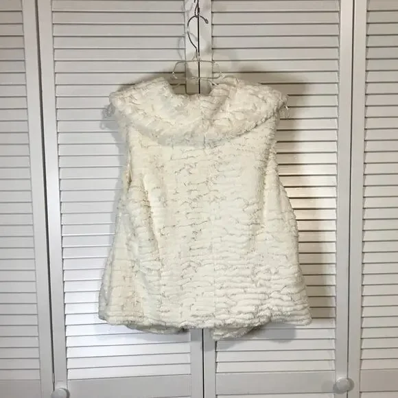 Me Jane White Faux Fur V-neck Sleeveless Vest Jacket L - Picture 2 of 3